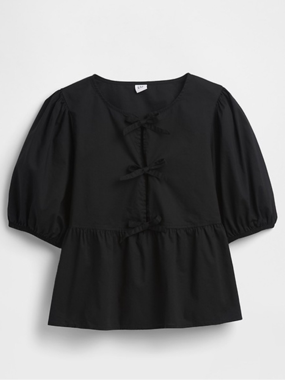 💗NWT GAP Poplin Puff Sleeve Black Blouse Cotton Peplum Top - Size XXL